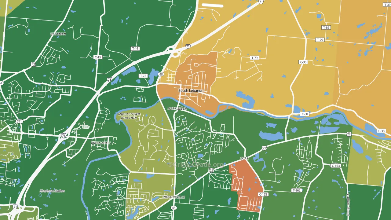 South Lebanon, OH Map of Arson Rates
