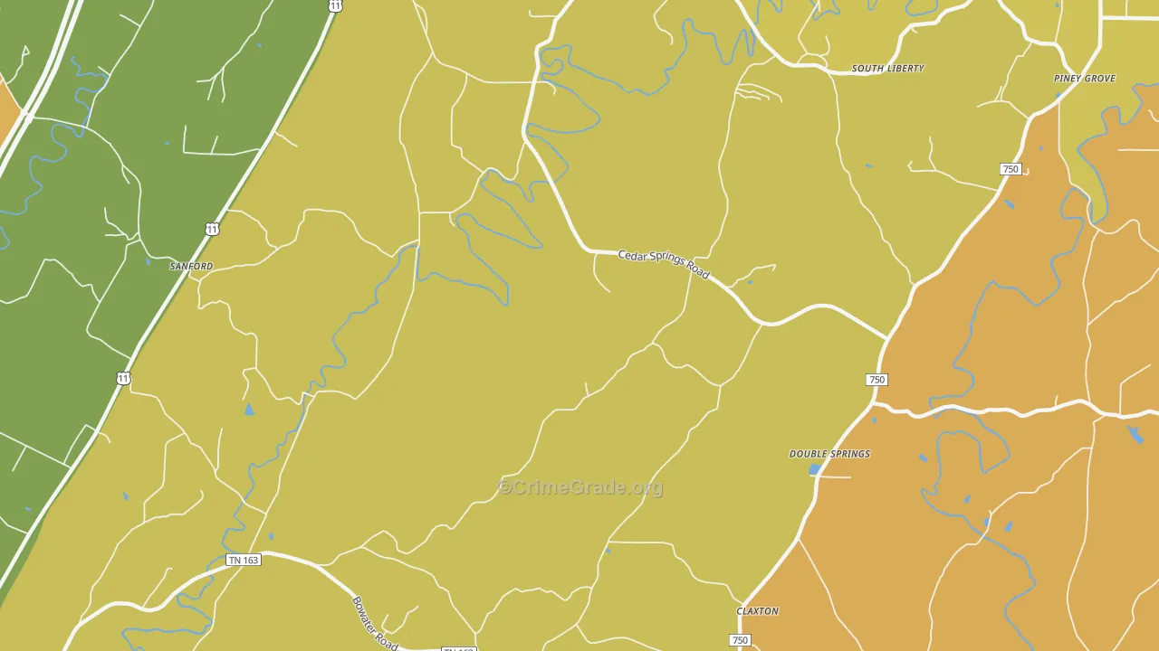 South Liberty, TN Map of Arson Rates
