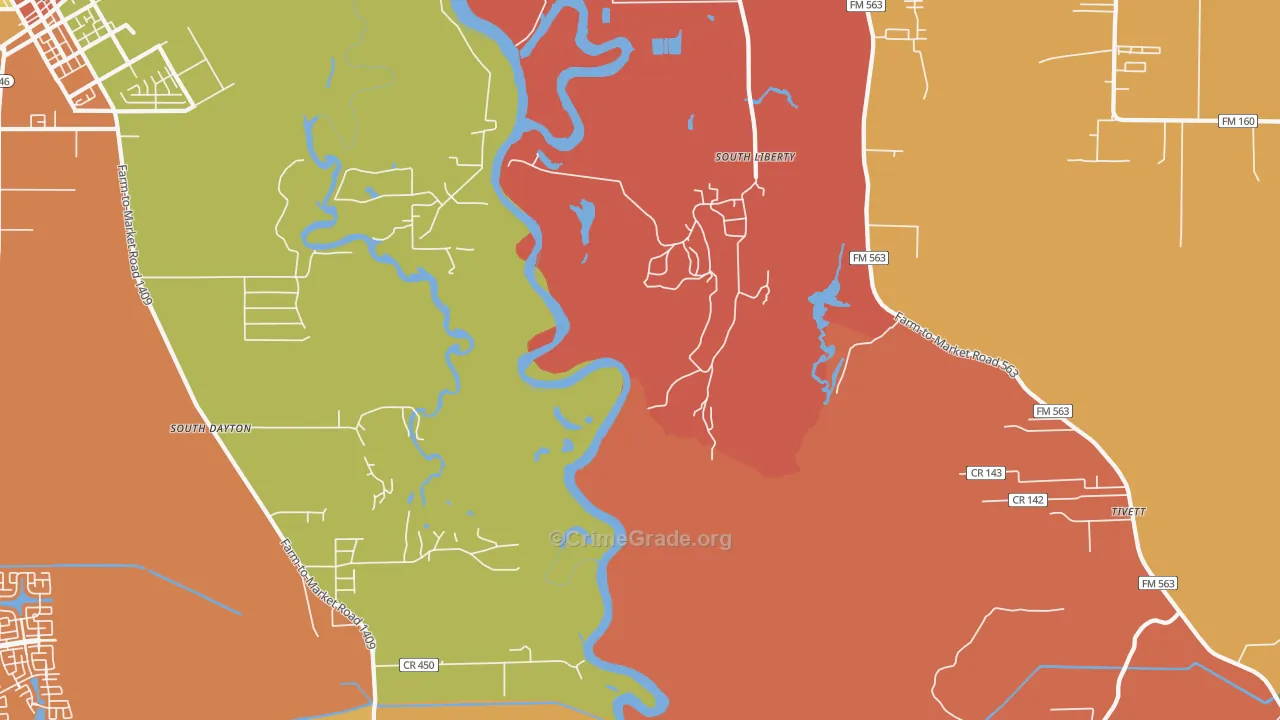 South Liberty, TX Map of Arson Rates