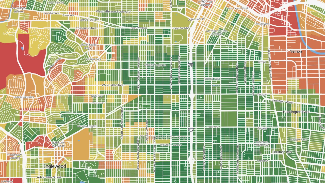 South Los Angeles, Los Angeles, CA Map of Arson Rates