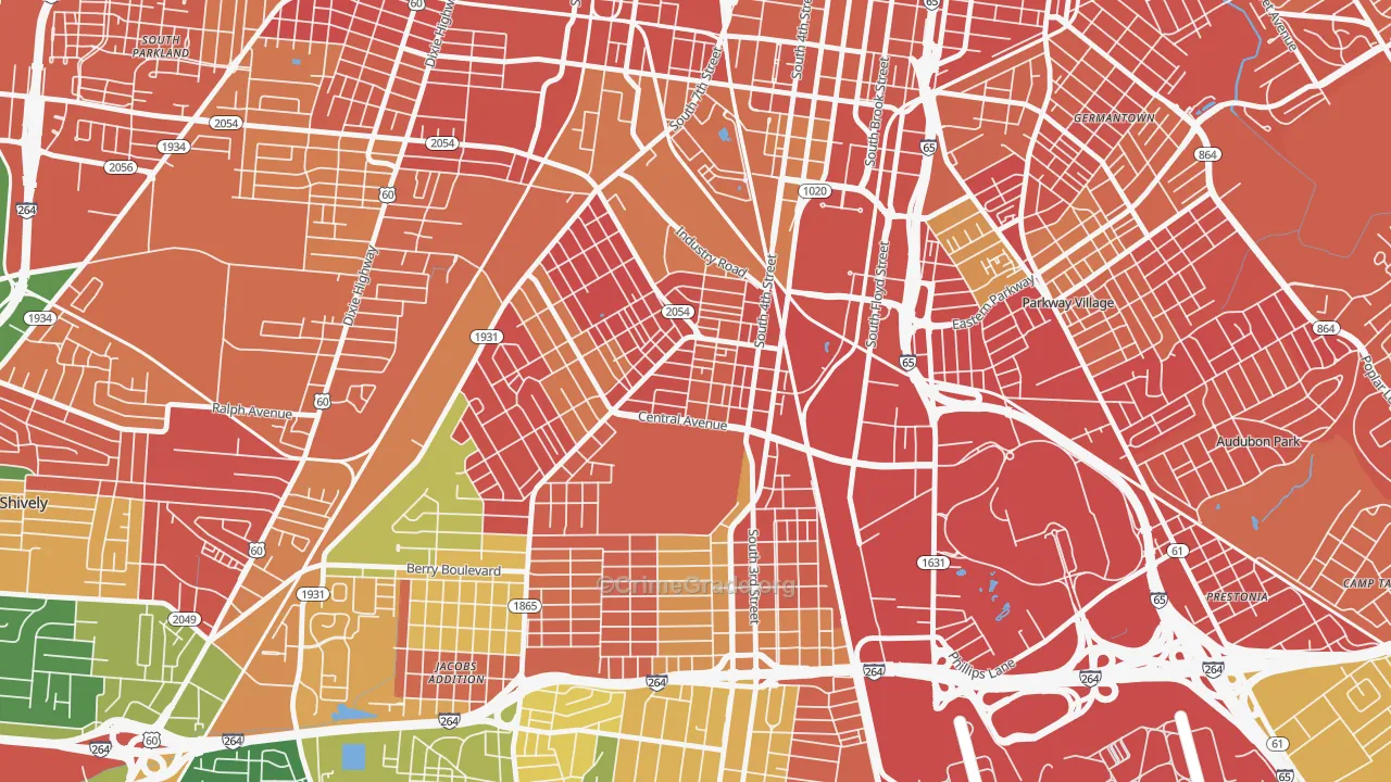 South Louisville, Louisville, KY Map of Arson Rates