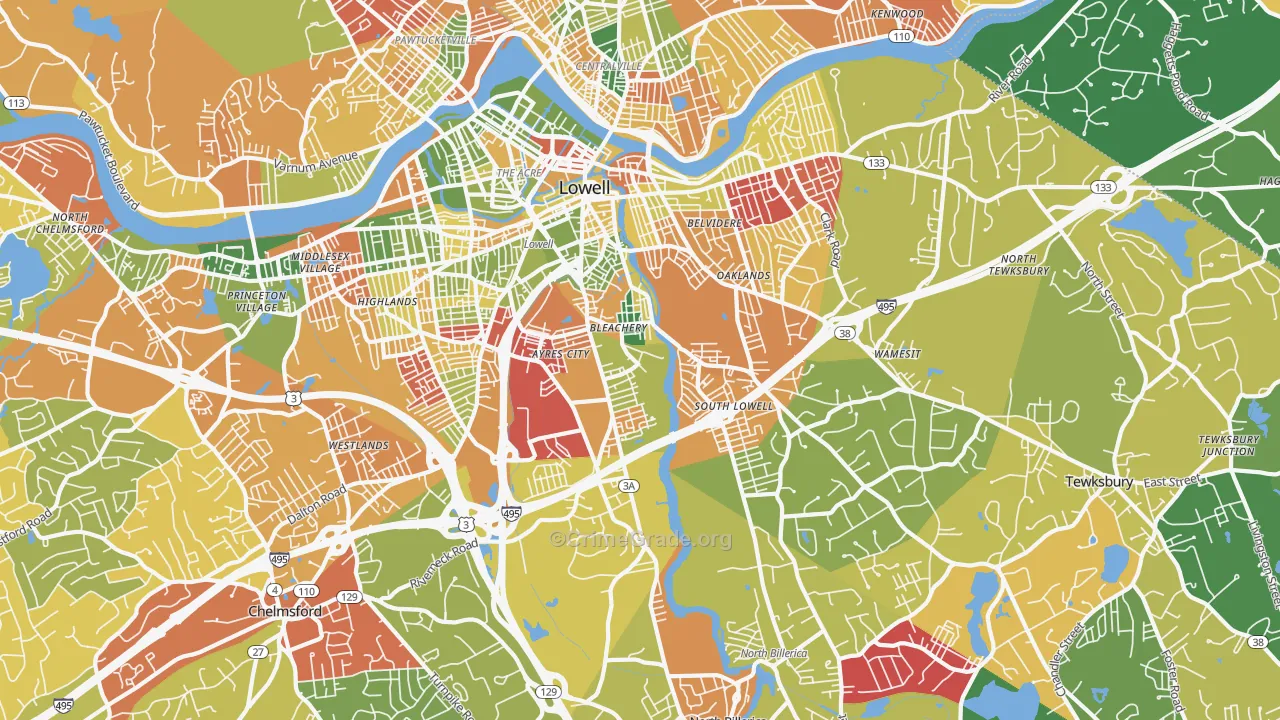 South Lowell, Lowell, MA Map of Arson Rates