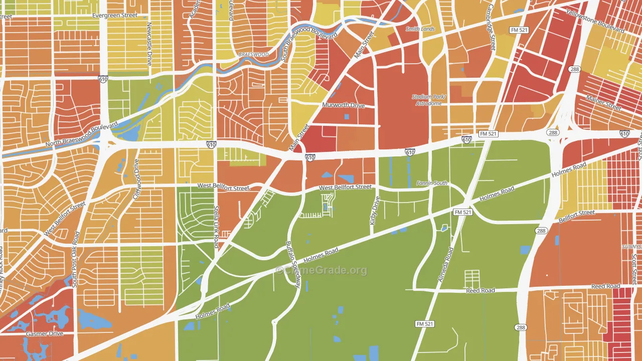 South Main, Houston, TX Map of Arson Rates