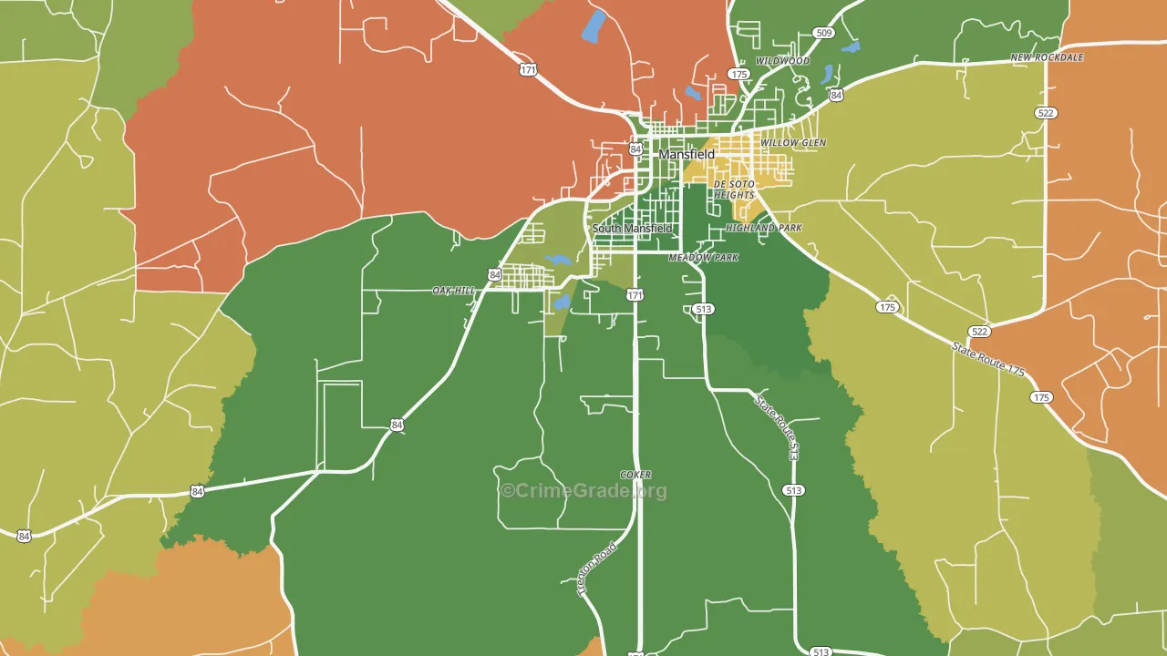 South Mansfield, LA Map of Arson Rates