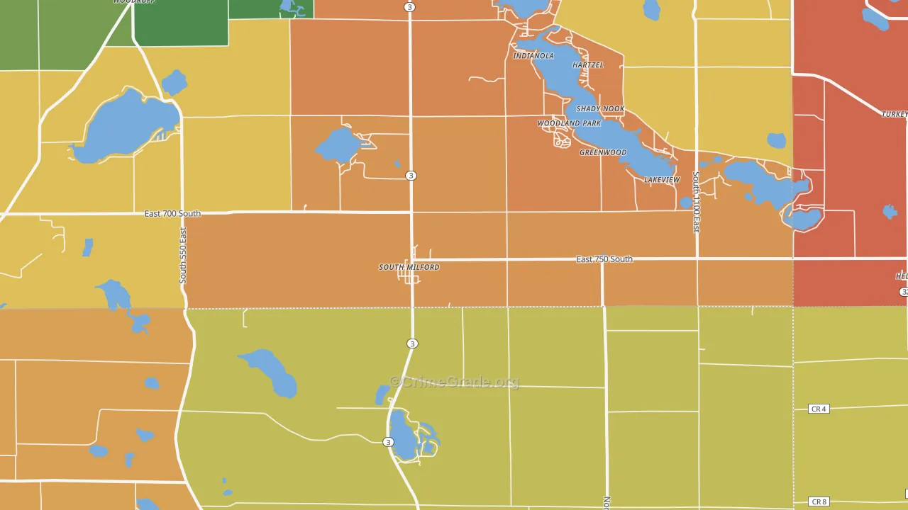 South Milford, IN Map of Arson Rates
