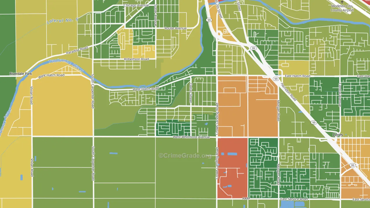 South Modesto Acres, Modesto, CA Map of Arson Rates