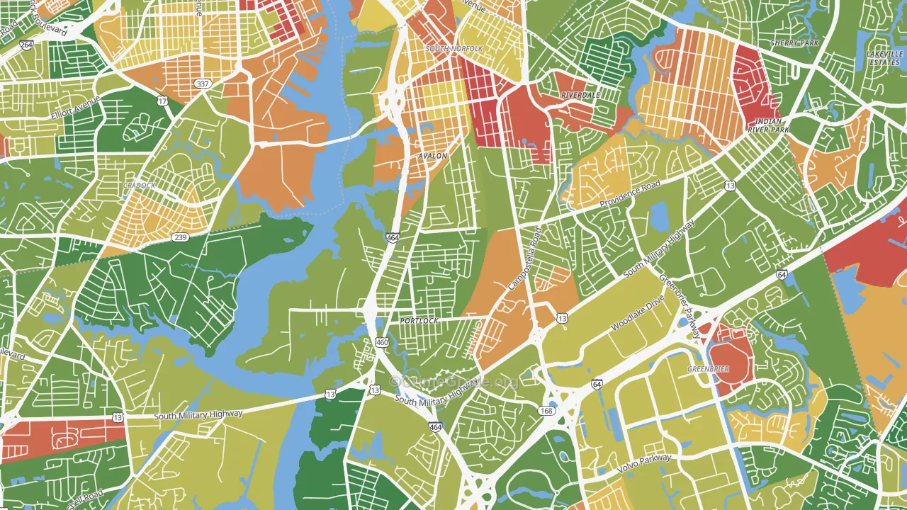 South Norfolk, Chesapeake, VA Map of Arson Rates