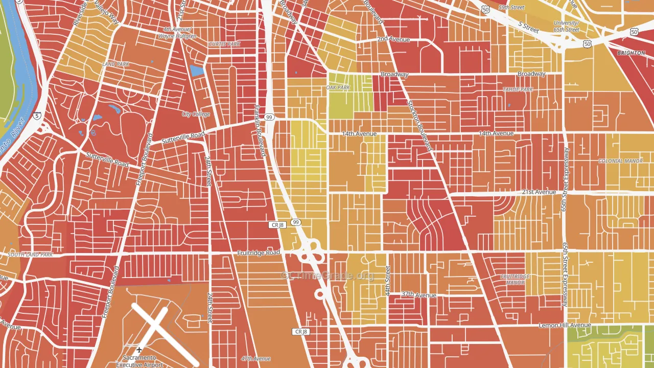 South Oak Park, Sacramento, CA Map of Arson Rates