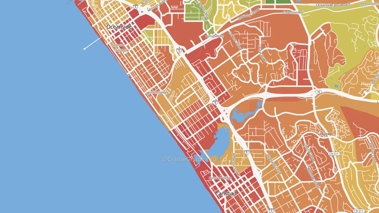 South Oceanside, Oceanside, CA Map of Arson Rates