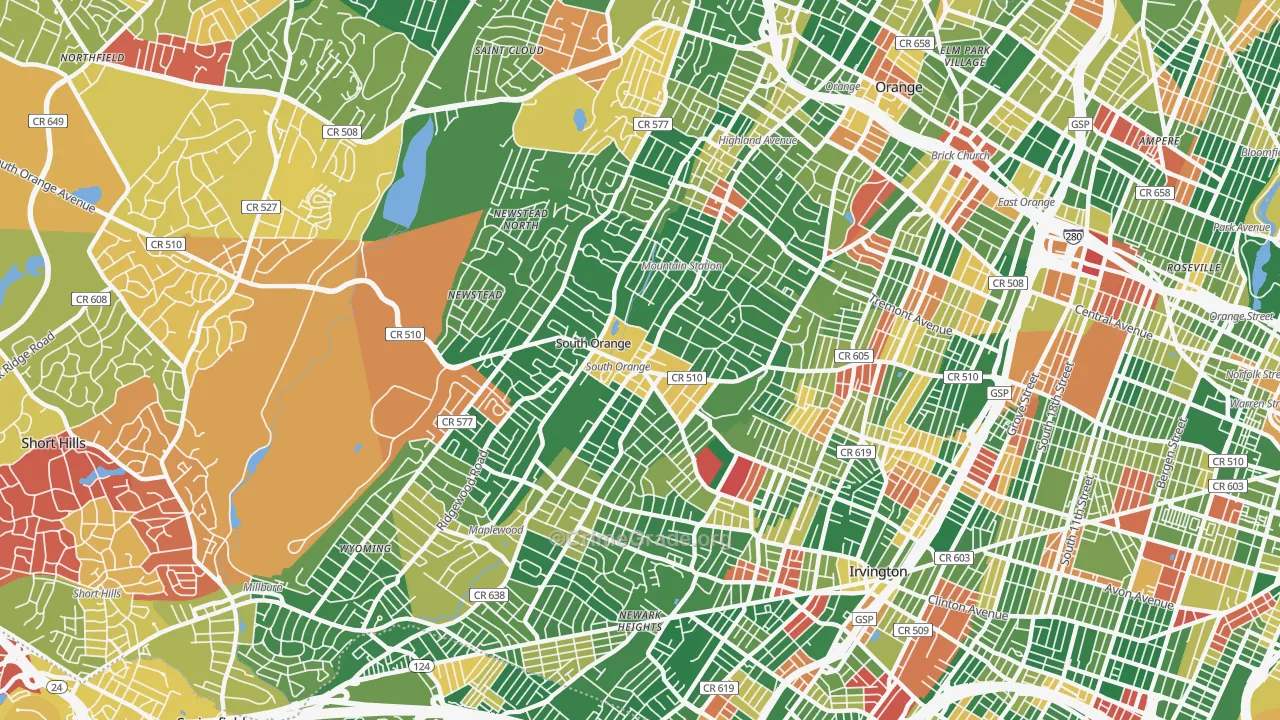 South Orange, NJ Map of Arson Rates