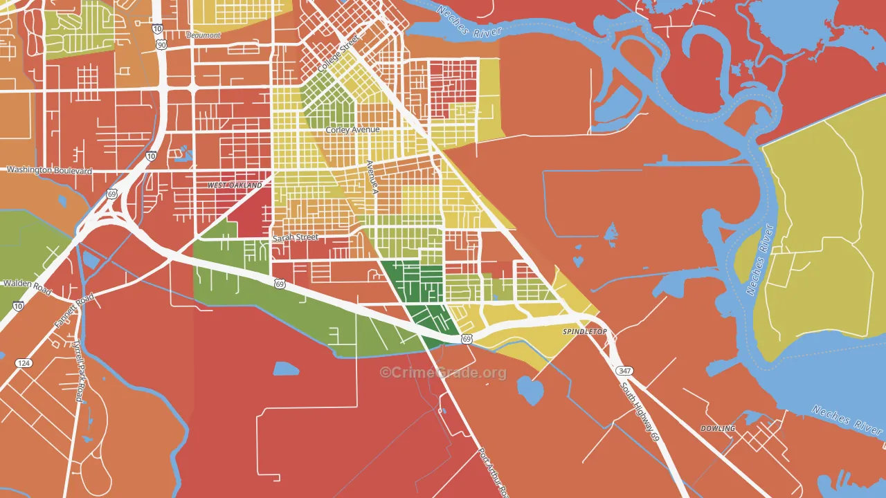 South Park, Beaumont, TX Map of Arson Rates