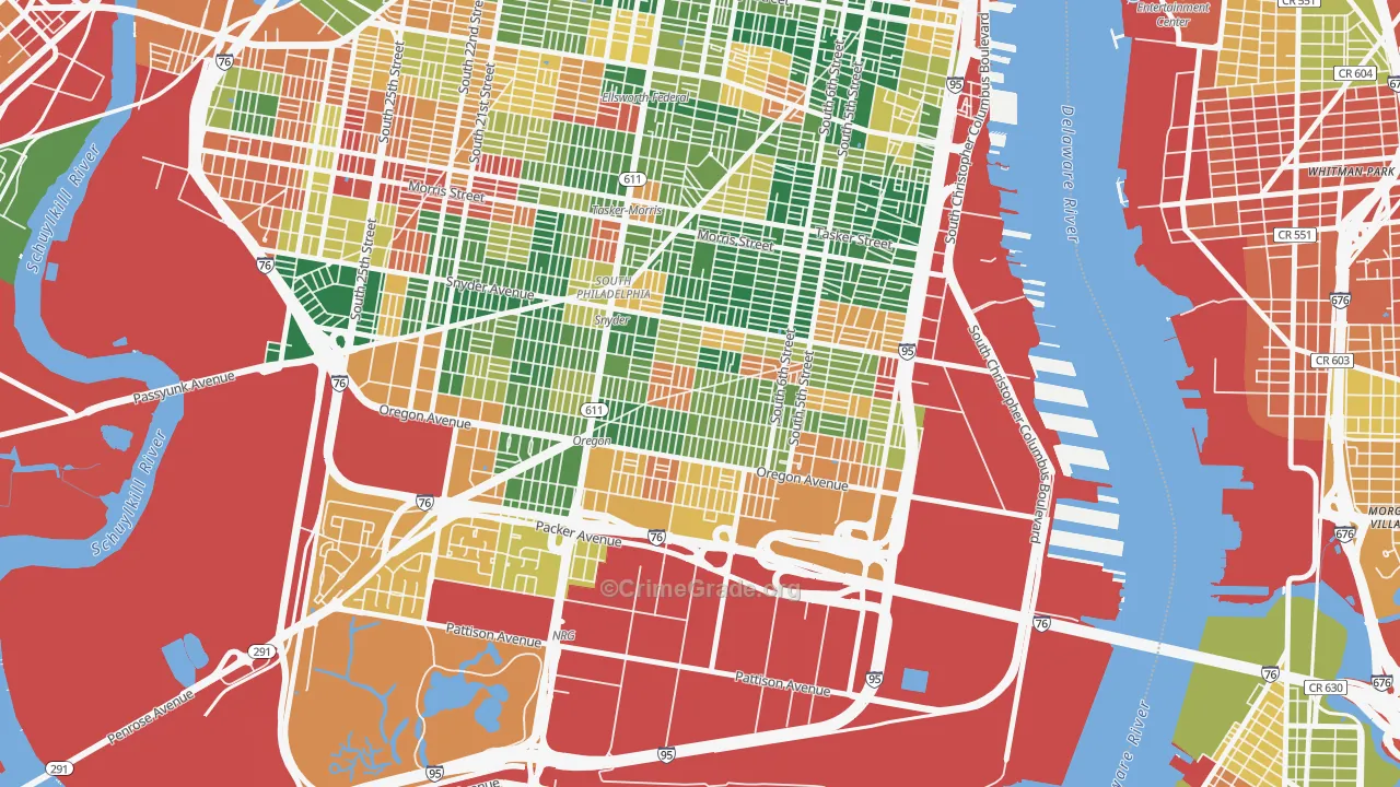 South Philadelphia, Philadelphia, PA Map of Arson Rates
