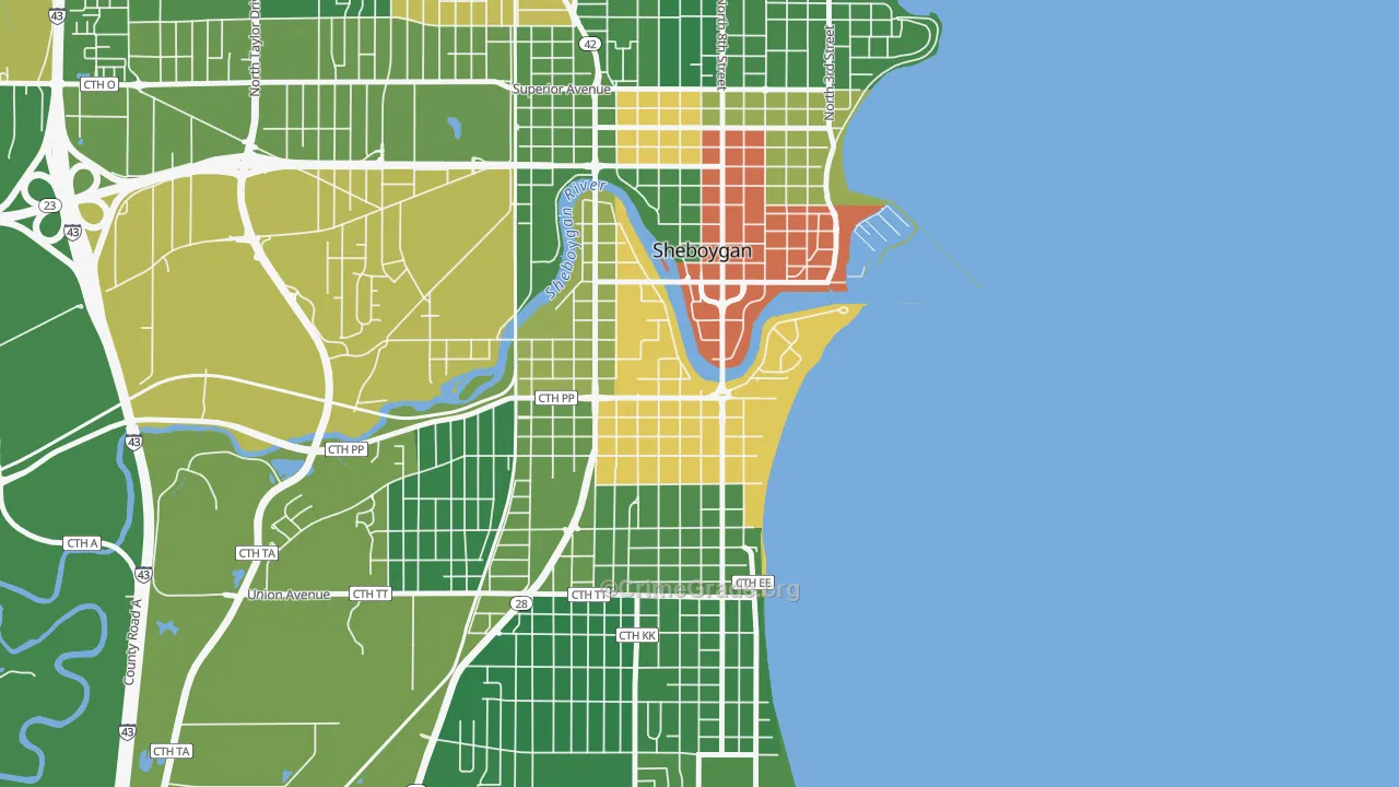South Pier, Sheboygan, WI Map of Arson Rates