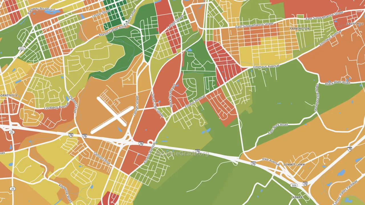 South Poplar, Allentown, PA Map of Arson Rates