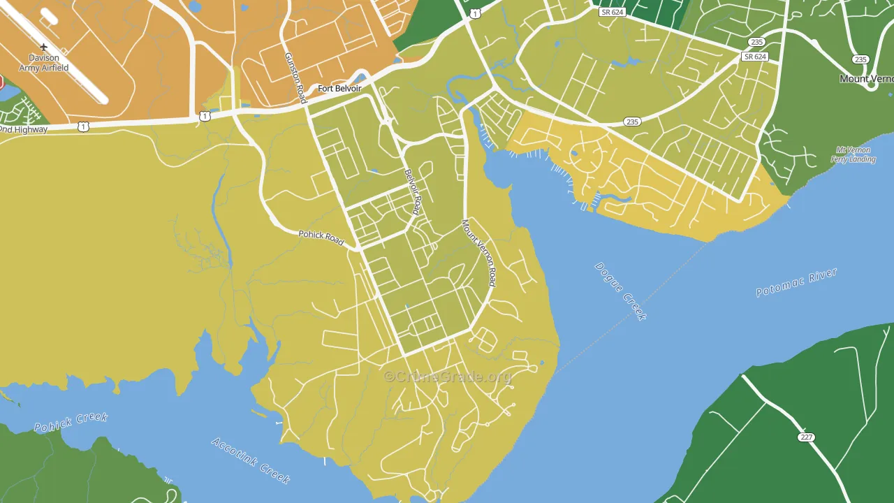 South Post, Fort Belvoir, VA Map of Arson Rates