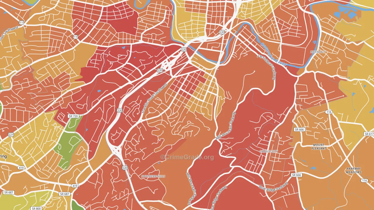 South Roanoke, Roanoke, VA Map of Arson Rates