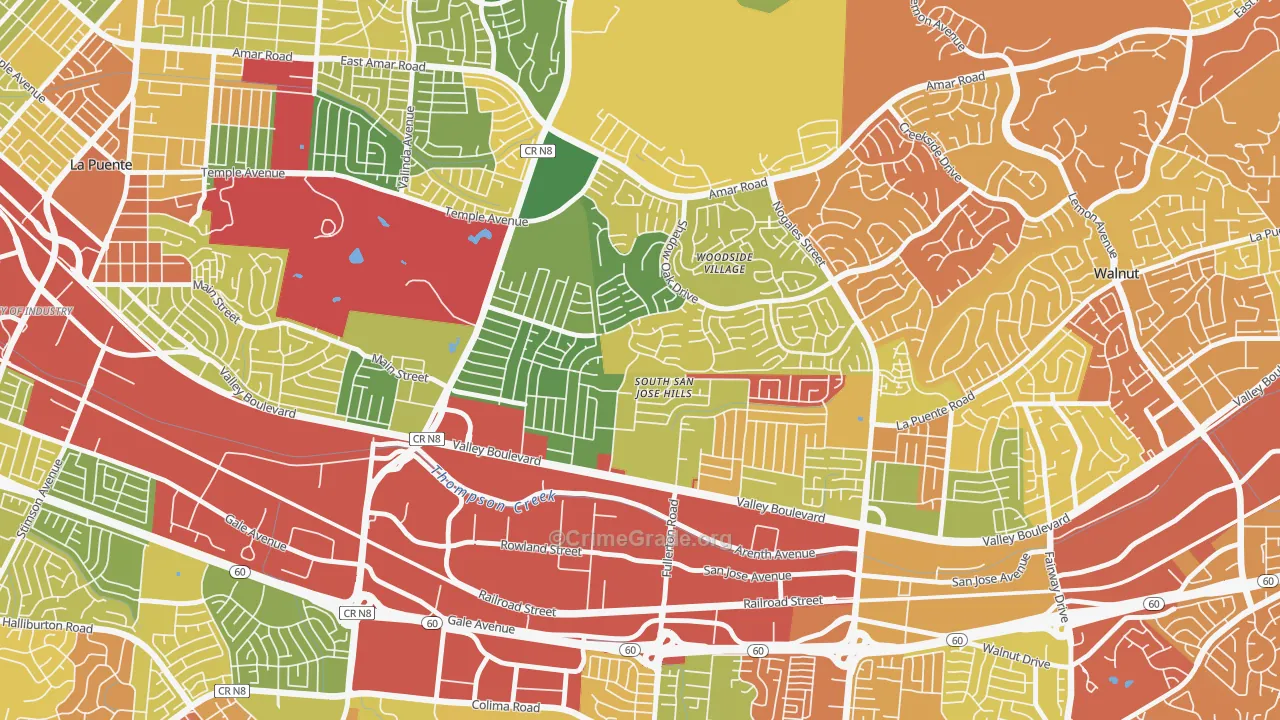 South San Jose Hills, CA Map of Arson Rates