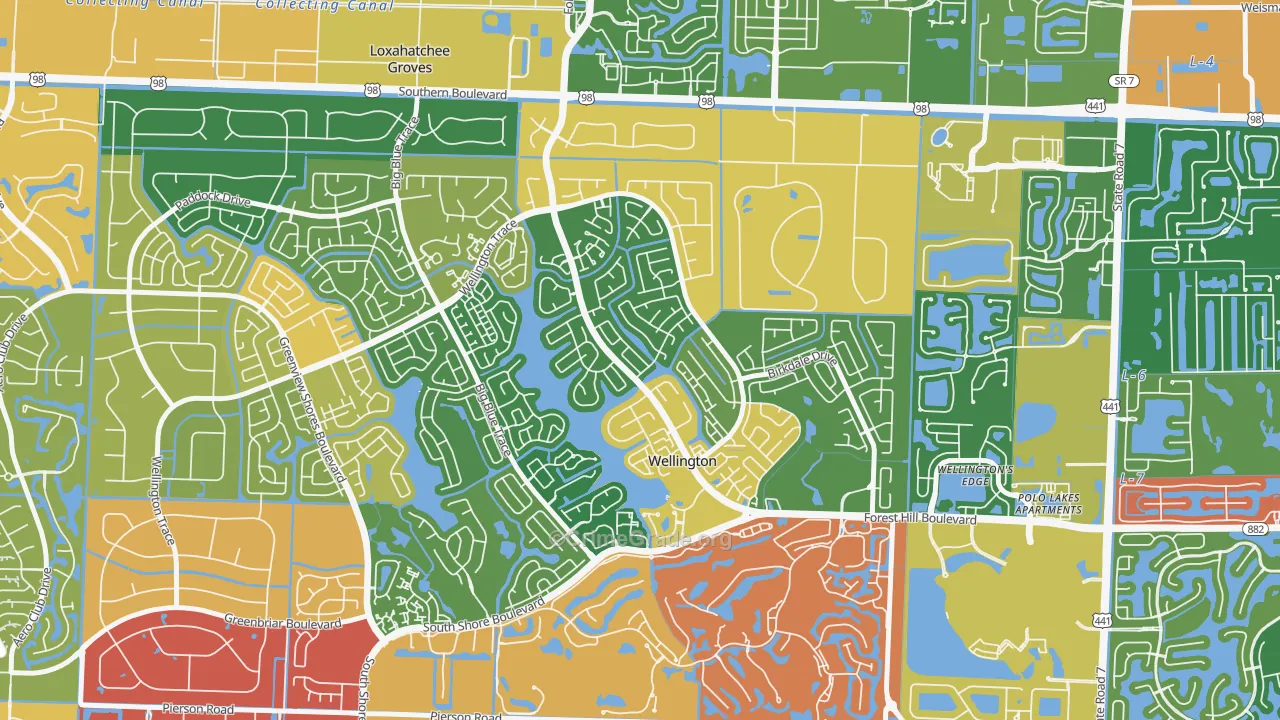South Shore of Wellington, Wellington, FL Map of Arson Rates