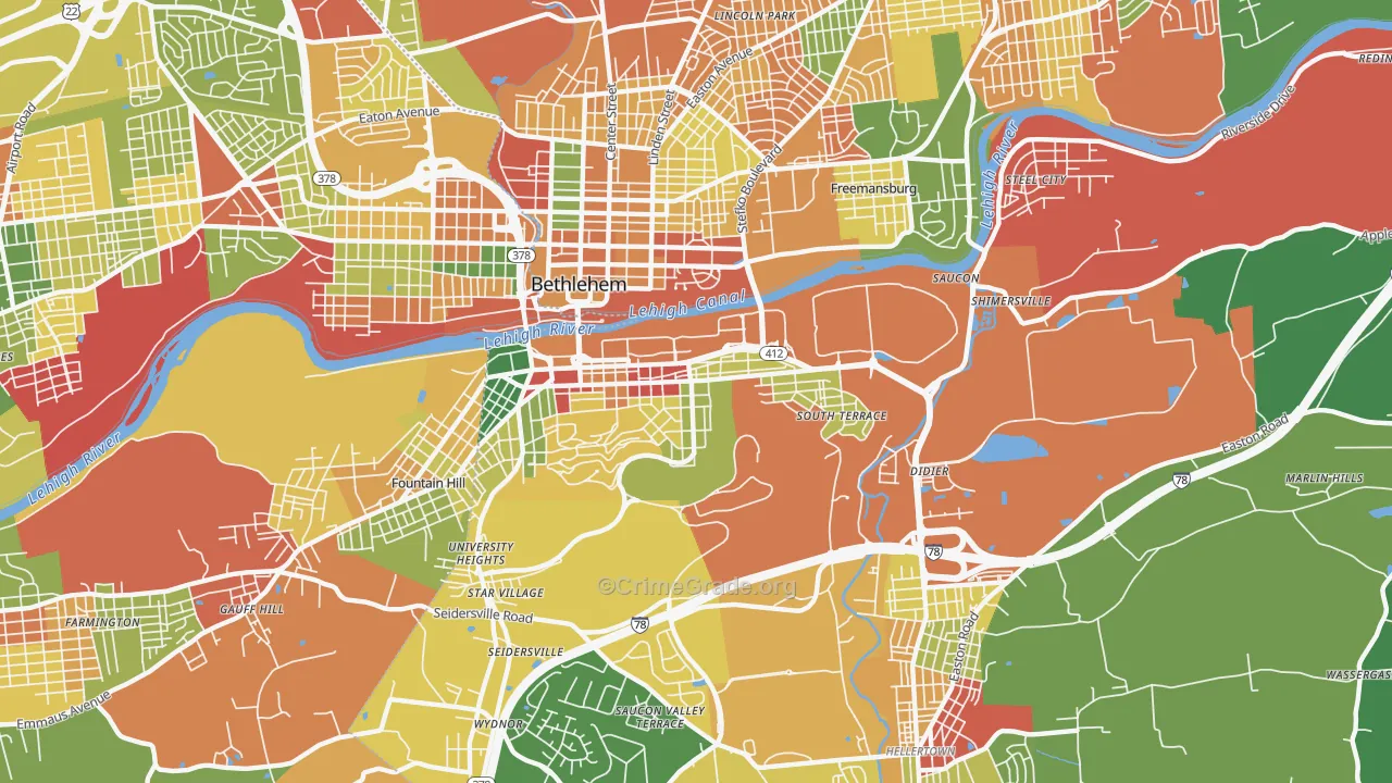 South Side, Bethlehem, PA Map of Arson Rates