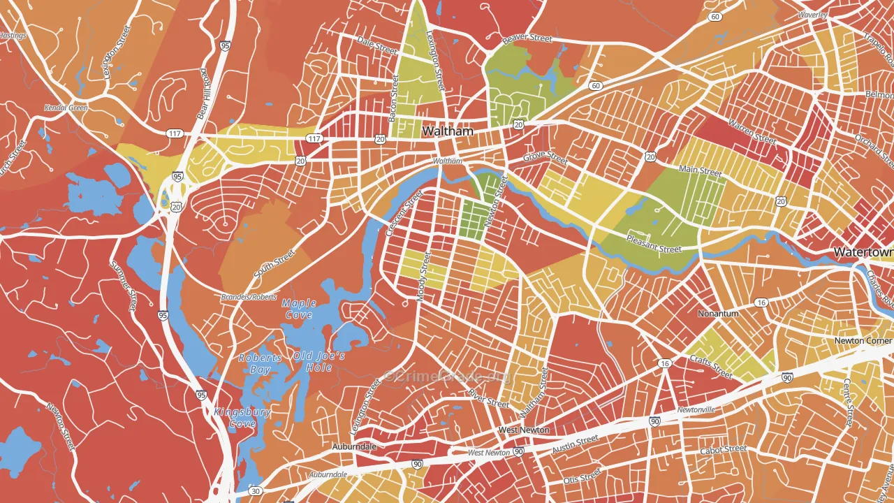 South Side, Waltham, MA Map of Arson Rates