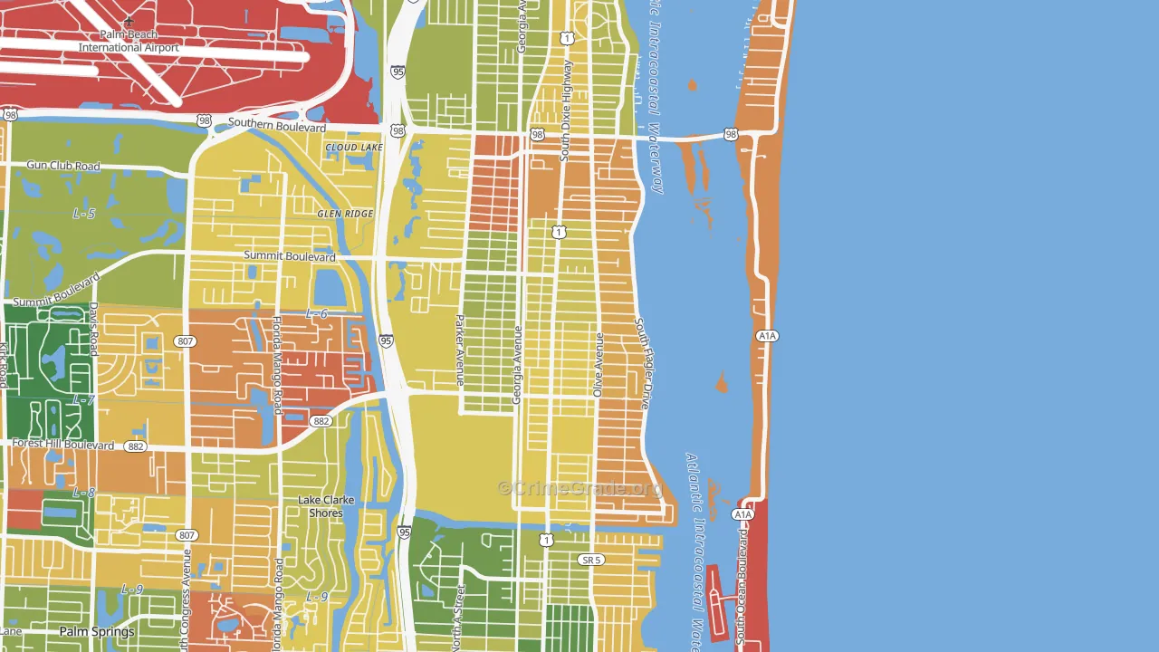 South Side, West Palm Beach, FL Map of Arson Rates