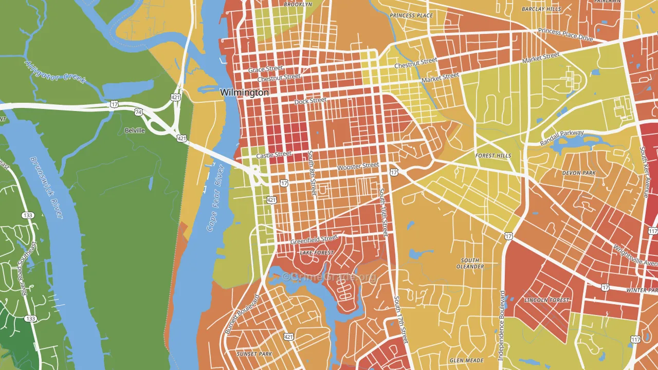 South Side, Wilmington, NC Map of Arson Rates
