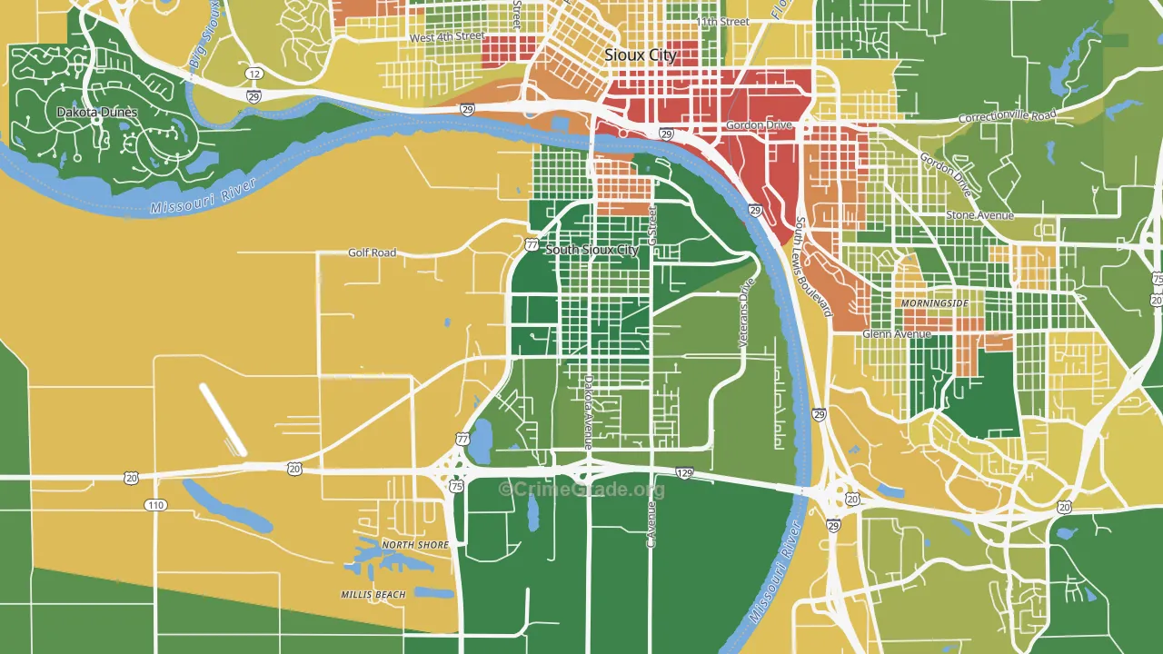 South Sioux City, NE Map of Arson Rates