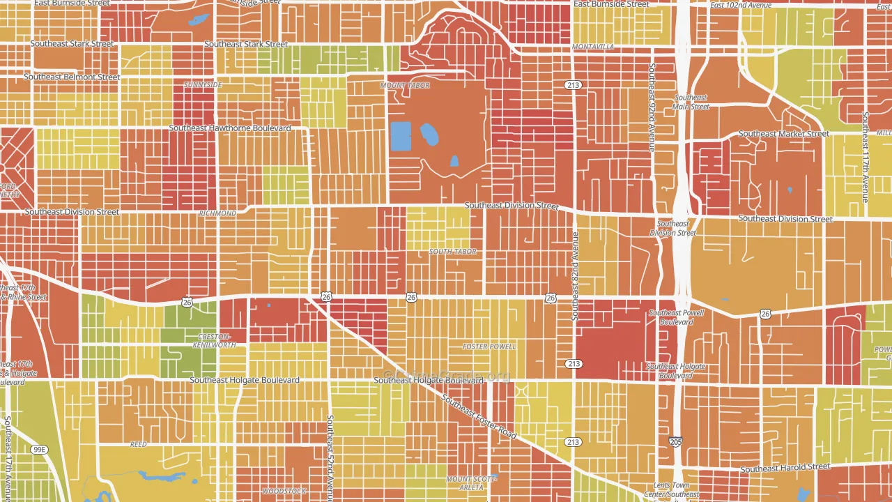 South Tabor, Portland, OR Map of Arson Rates