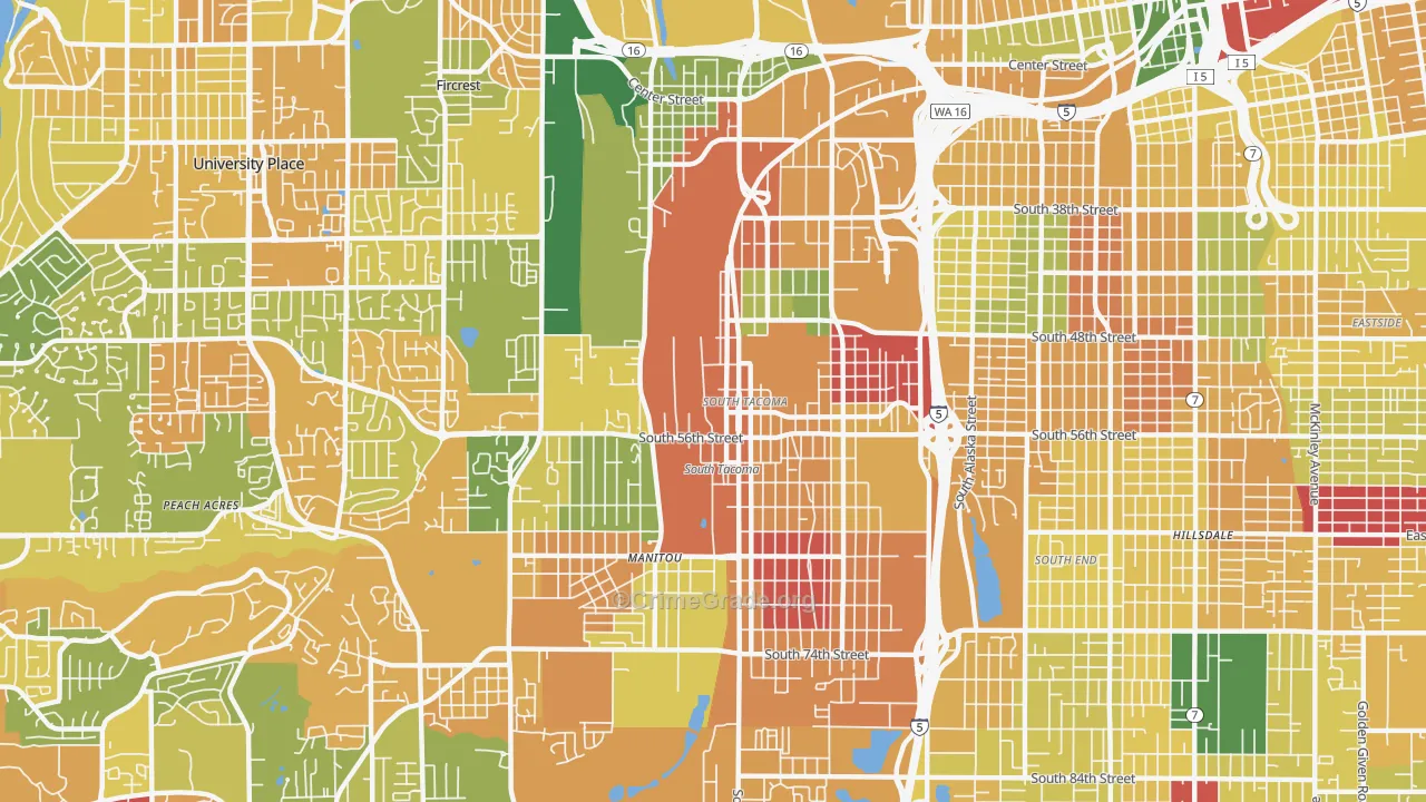 South Tacoma, Tacoma, WA Map of Arson Rates