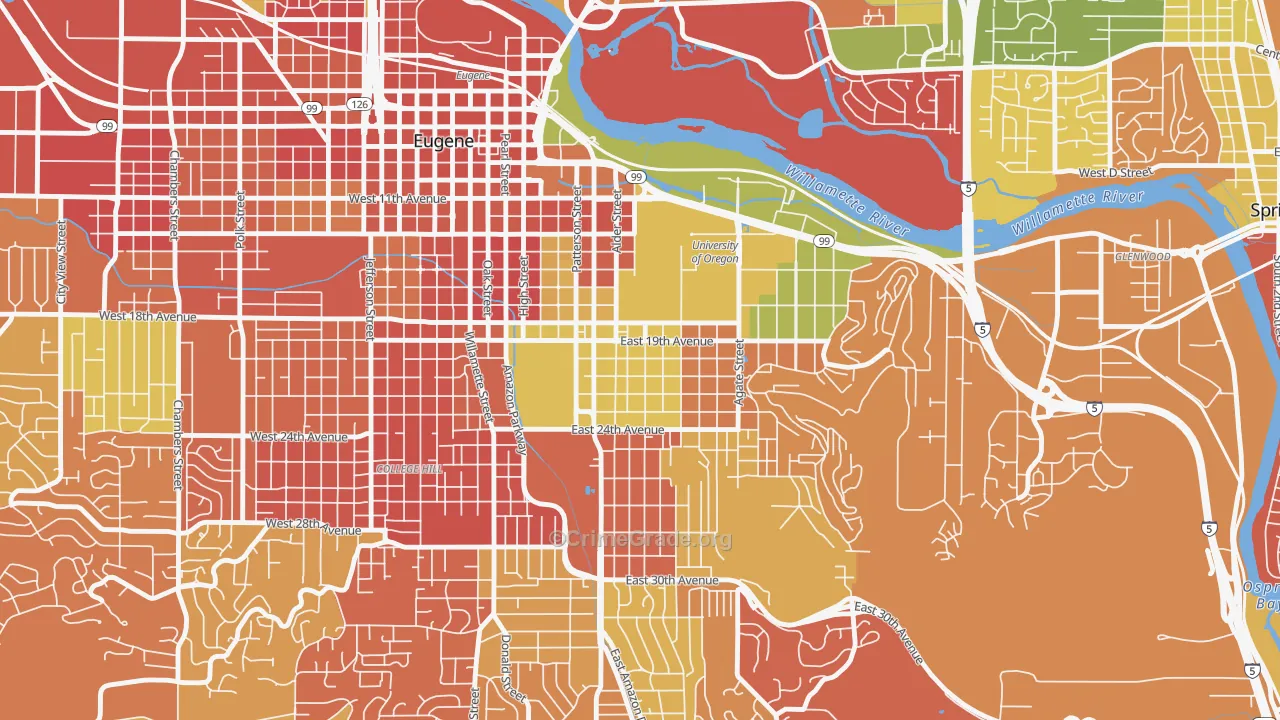 South University, Eugene, OR Map of Arson Rates