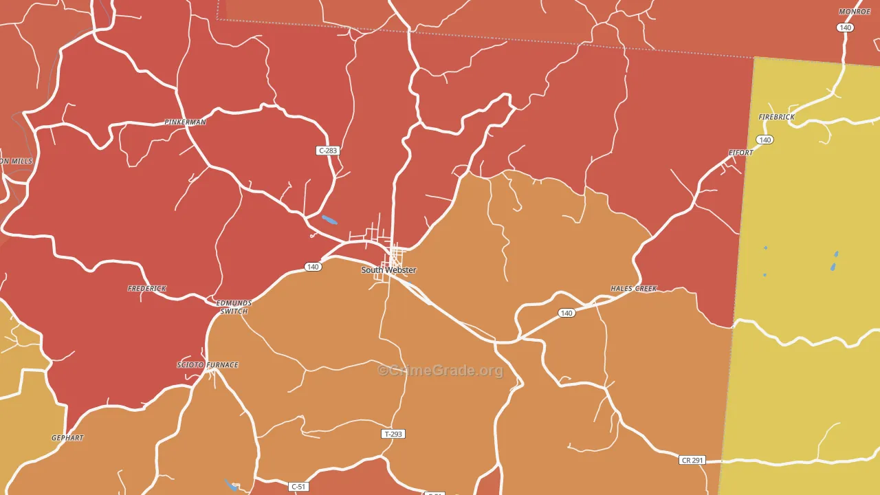 South Webster, OH Map of Arson Rates