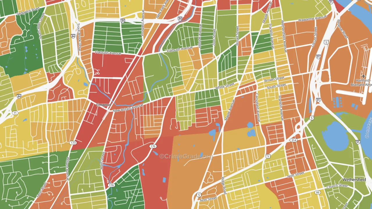 South West, Hartford, CT Map of Arson Rates