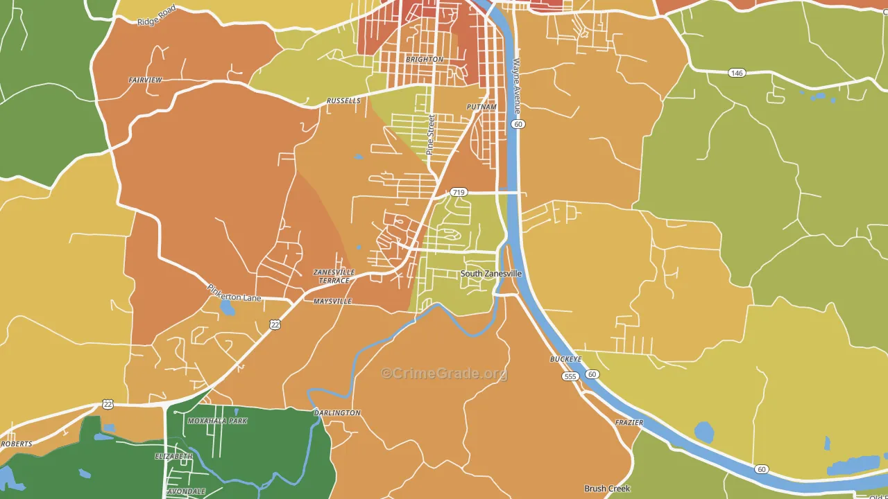 South Zanesville, OH Map of Arson Rates