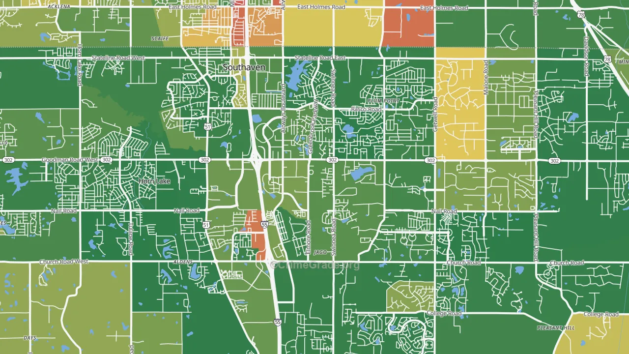 Southaven, MS Map of Arson Rates