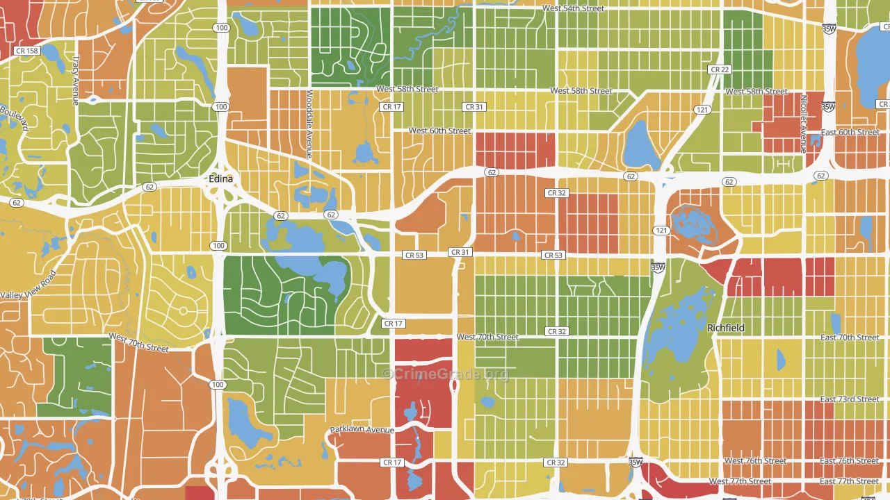 Southdale, Edina, MN Map of Arson Rates