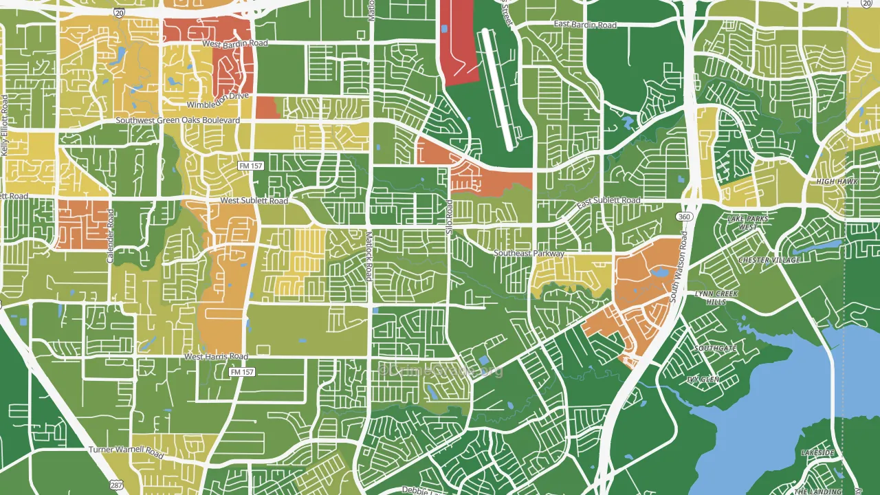 Southeast Arlington, Arlington, TX Map of Arson Rates