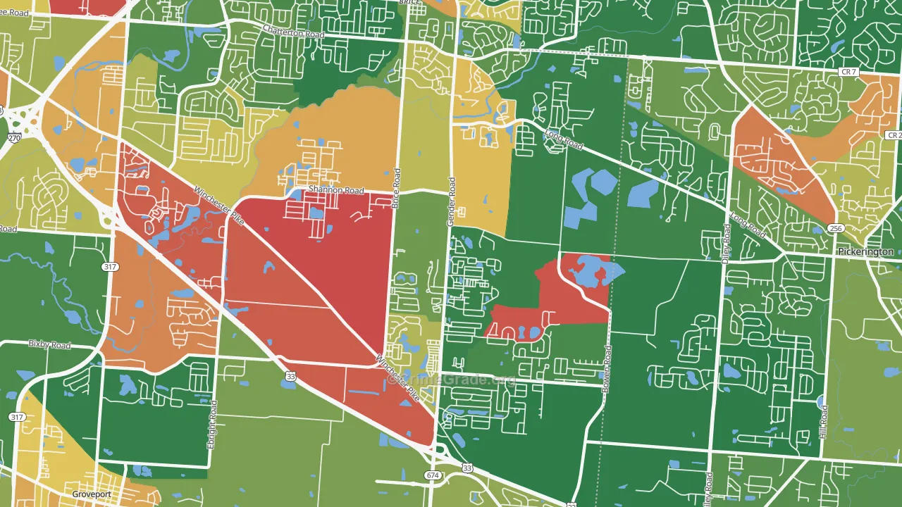 Southeast, Canal Winchester, OH Map of Arson Rates