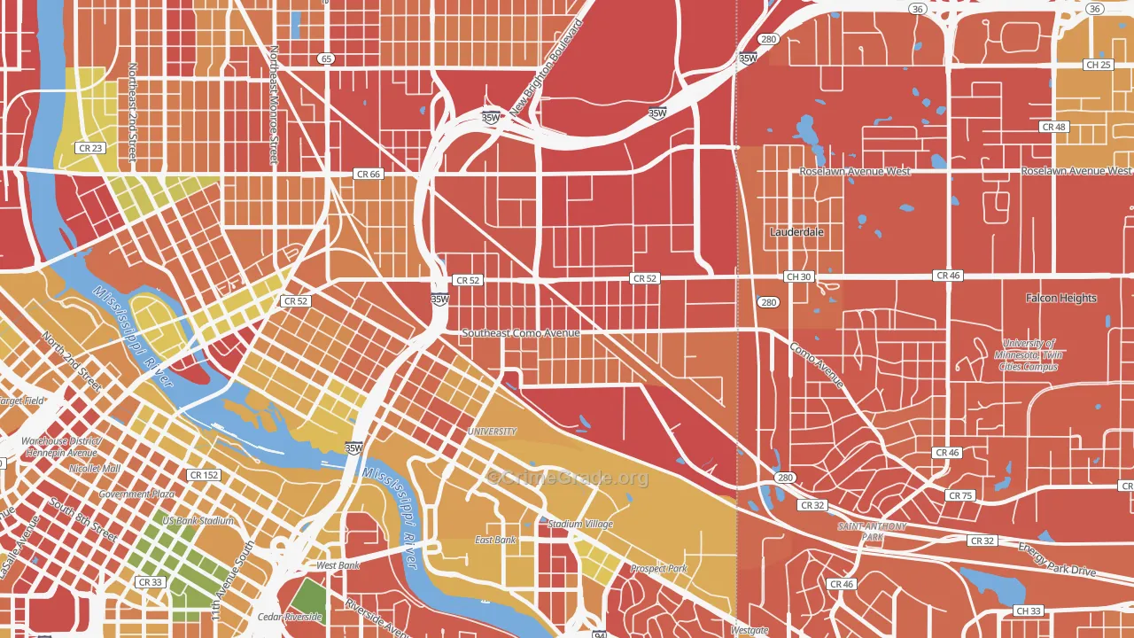 Southeast Como, Minneapolis, MN Map of Arson Rates