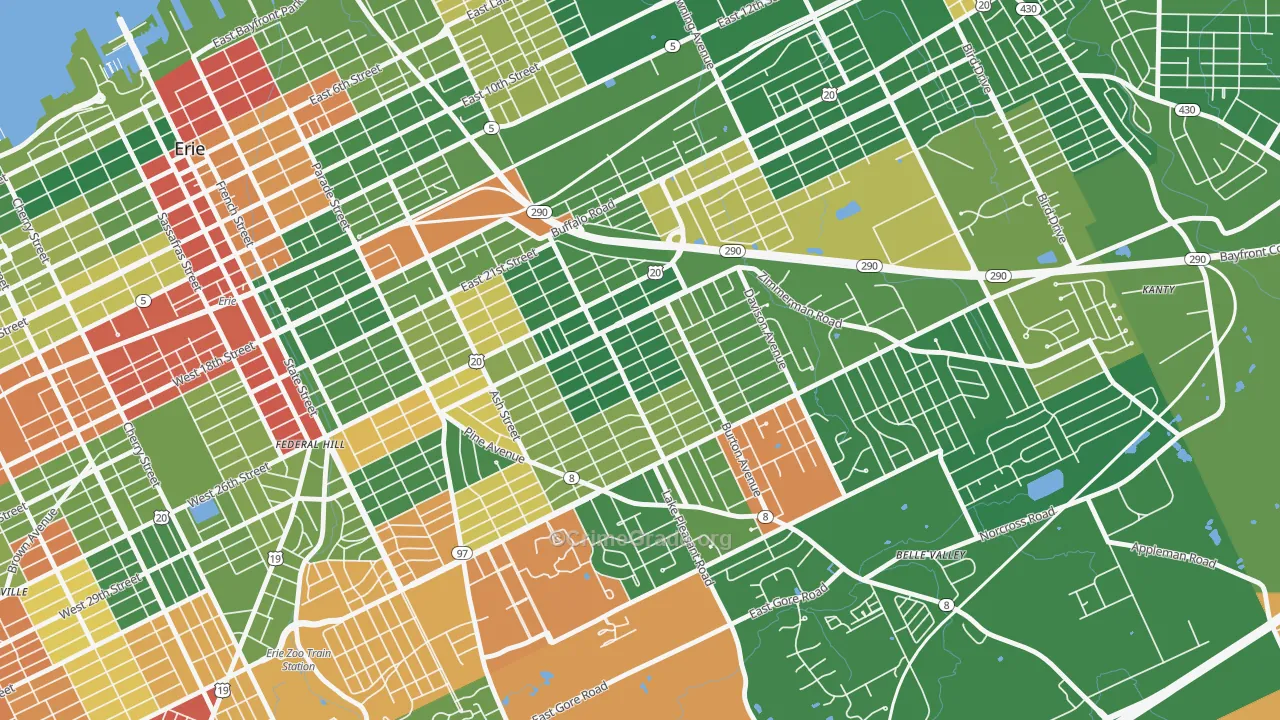 Southeast Erie, Erie, PA Map of Arson Rates