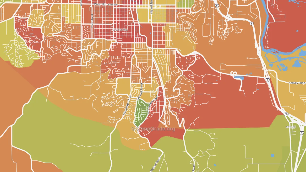 Southeast, Eugene, OR Map of Arson Rates