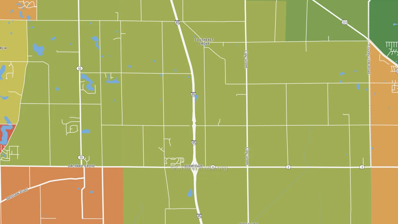 Southeast Grove, IN Map of Arson Rates