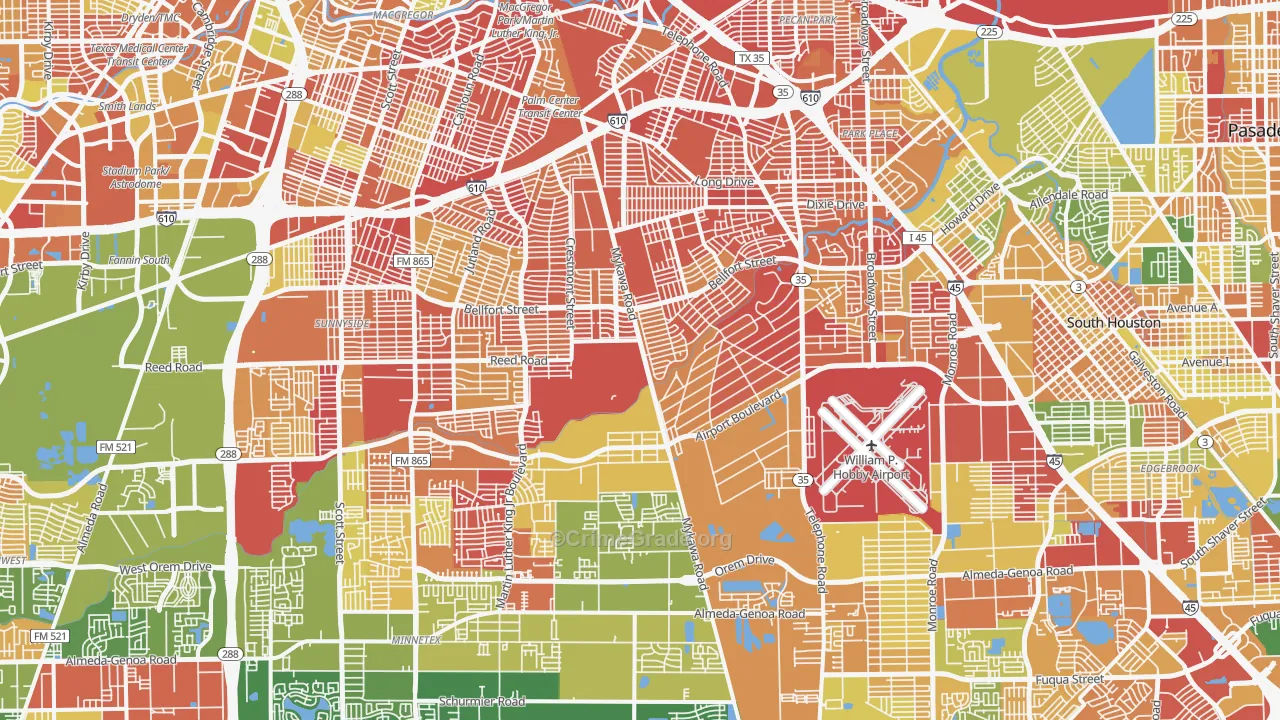 Southeast, Houston, TX Map of Arson Rates