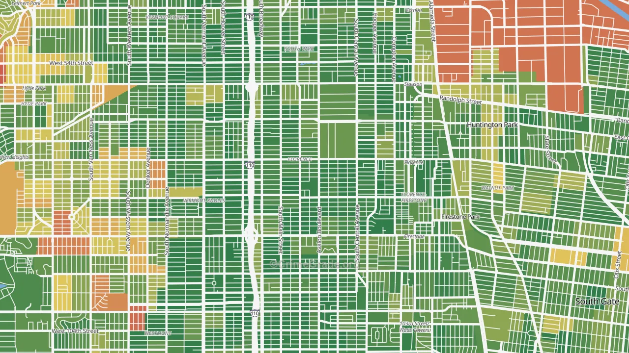 Southeast Los Angeles, Los Angeles, CA Map of Arson Rates