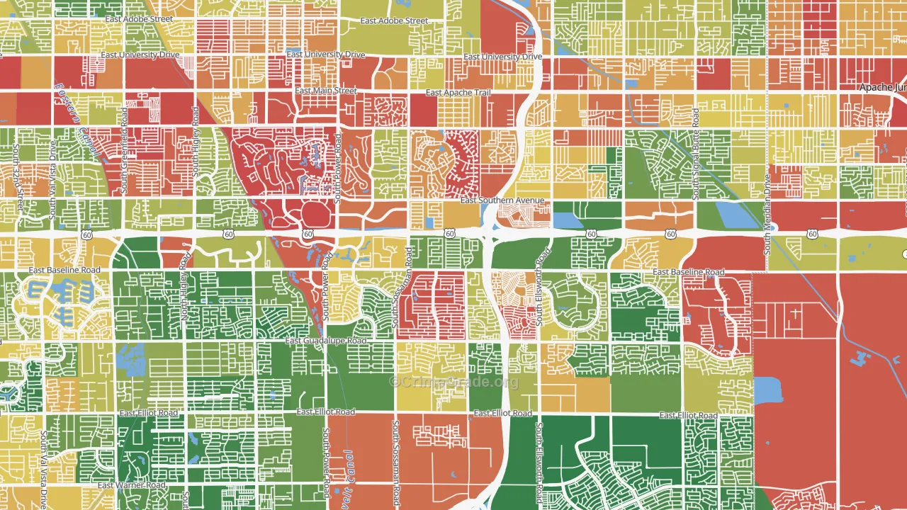 Southeast Mesa, Mesa, AZ Map of Arson Rates