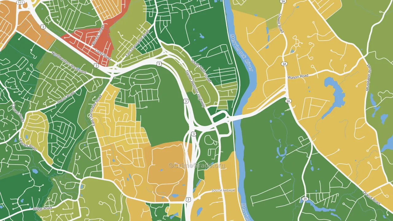 Southeast Nashua, Nashua, NH Map of Arson Rates