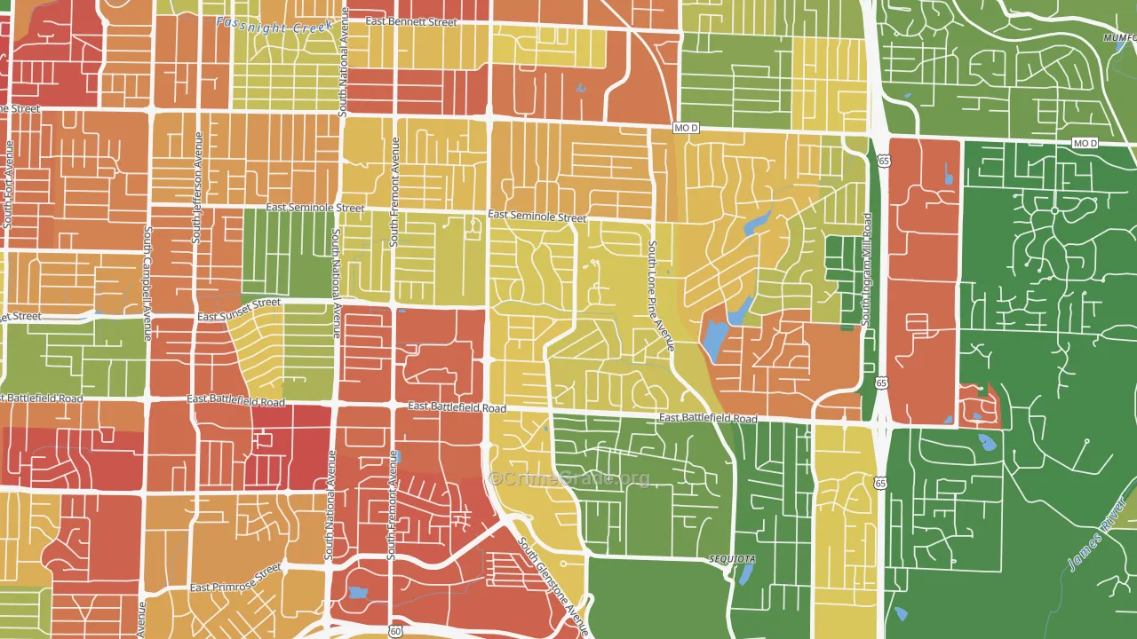 Southeast Springfield, Springfield, MO Map of Arson Rates