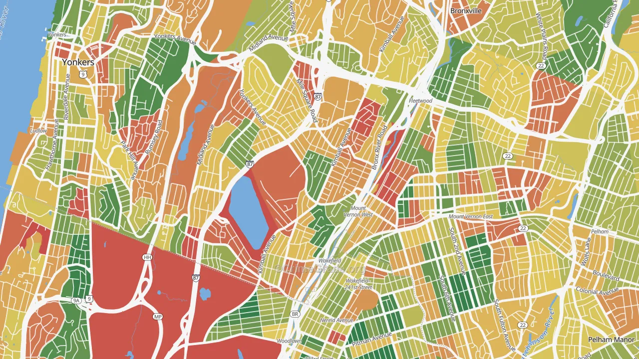 Southeast Yonkers, Yonkers, NY Map of Arson Rates