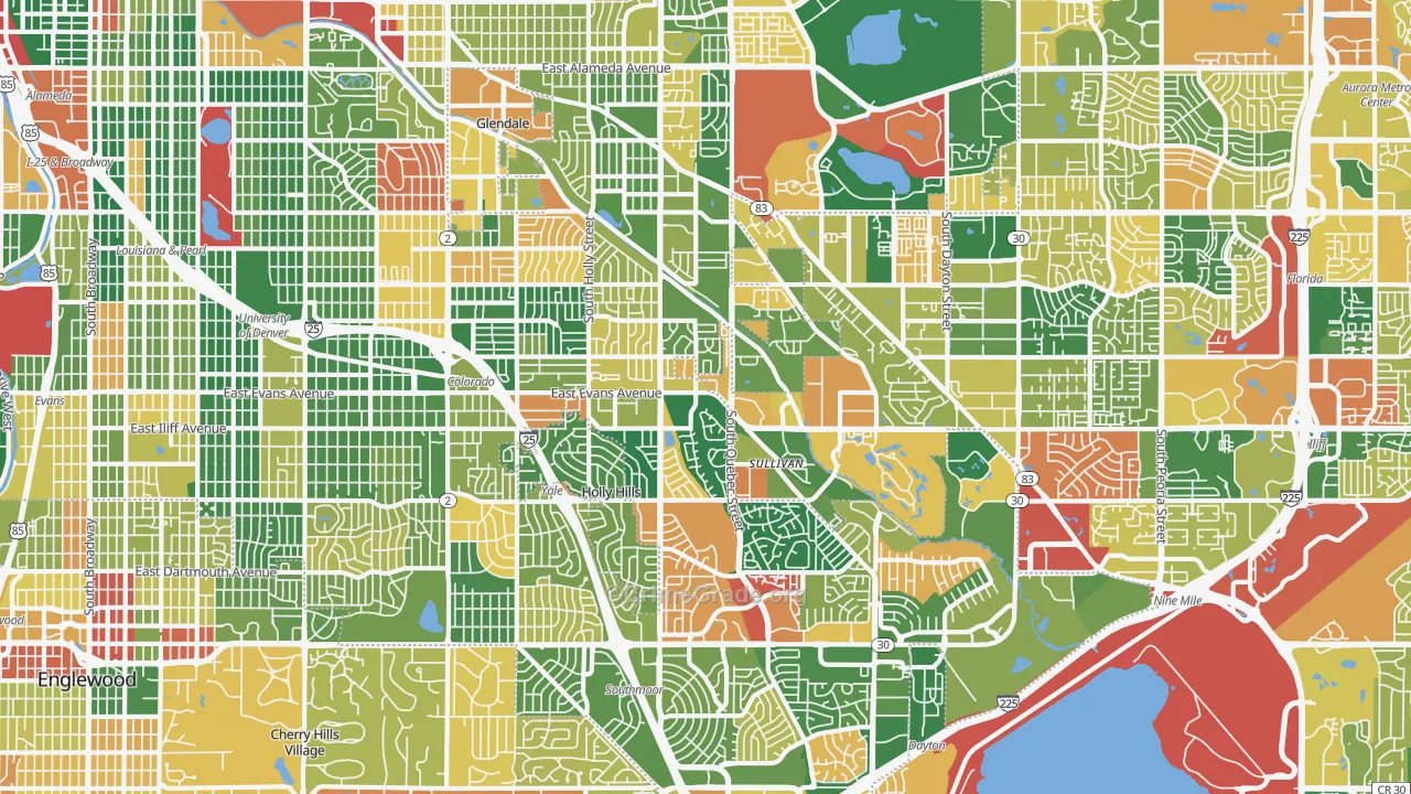 Southeastern Denver, Denver, CO Map of Arson Rates