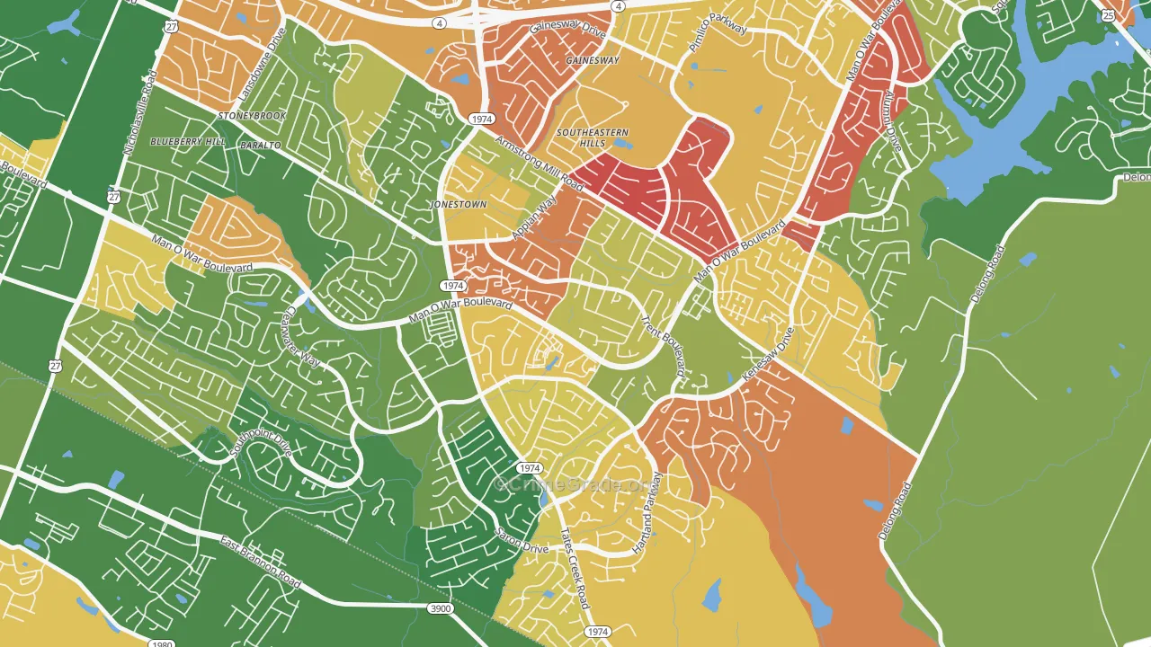 Southeastern Hills, Lexington, KY Map of Arson Rates
