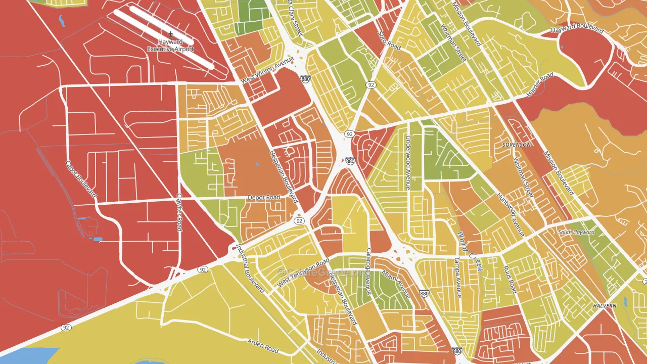 Southgate, Hayward, CA Map of Arson Rates